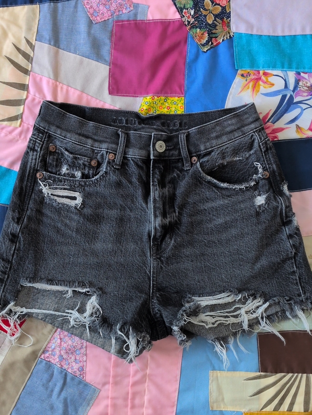 American Eagle Outfitters Black Distressed Jean Shorts